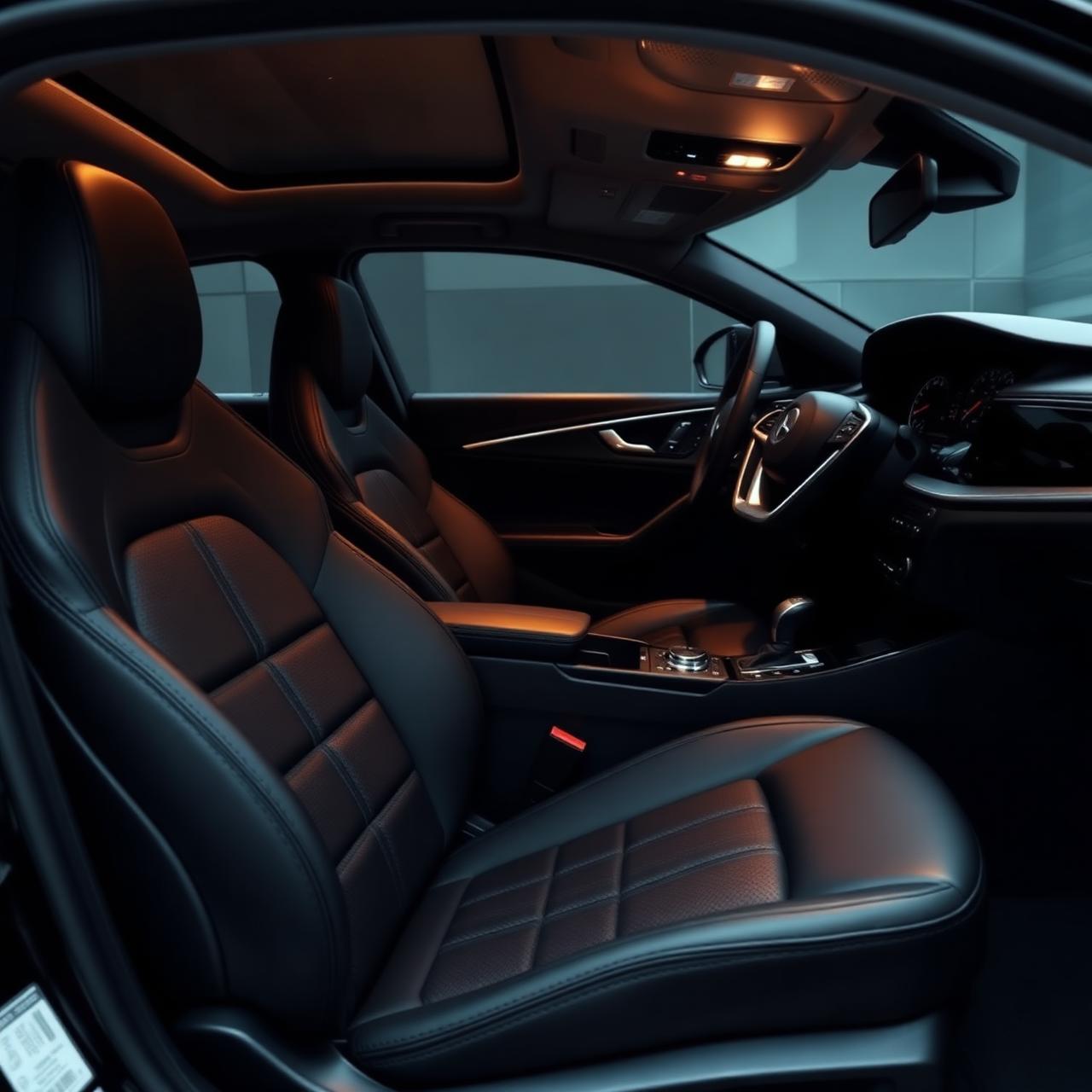 Spotless luxury car interior with leather seats